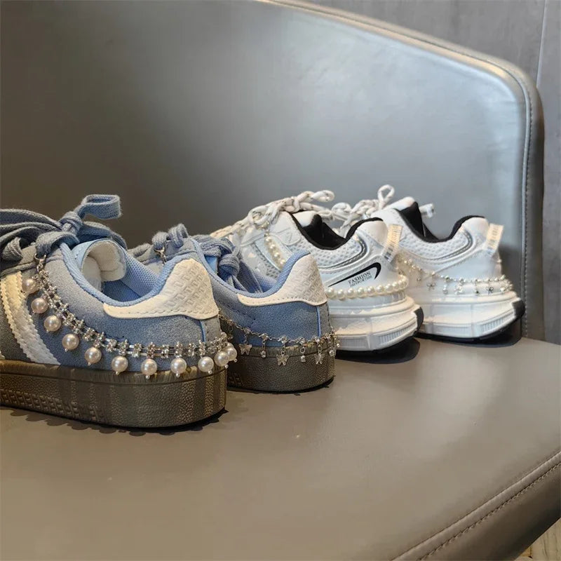 New Luxury Rhinestone Butterfly Bow Girl Shoe Charms Fashion Sneakers Pearl Heel Shoes Chain Shoes Decoration Accessorie 1Pcs Pi-Mart