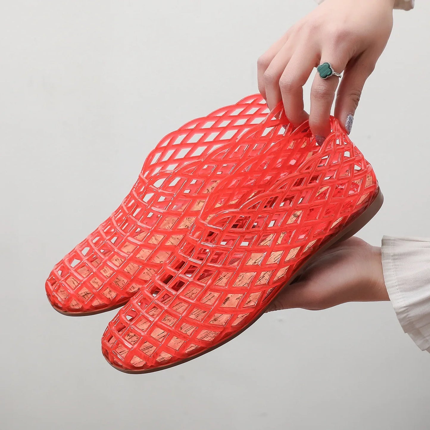 New 2026 Women Leisure Jelly Sandals Cut-out Soft PVC Breathable Summer Flat Shoes Close Toe Female Street Flats LadyShow.Store