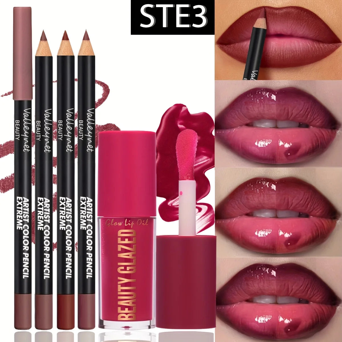 4Pcs Lip Liner & Lip Oil Set - Waterproof Matte Lip Pencils + Plumping Gloss Lipstick Kit, Long Lasting Makeup for Women Pi-Mart
