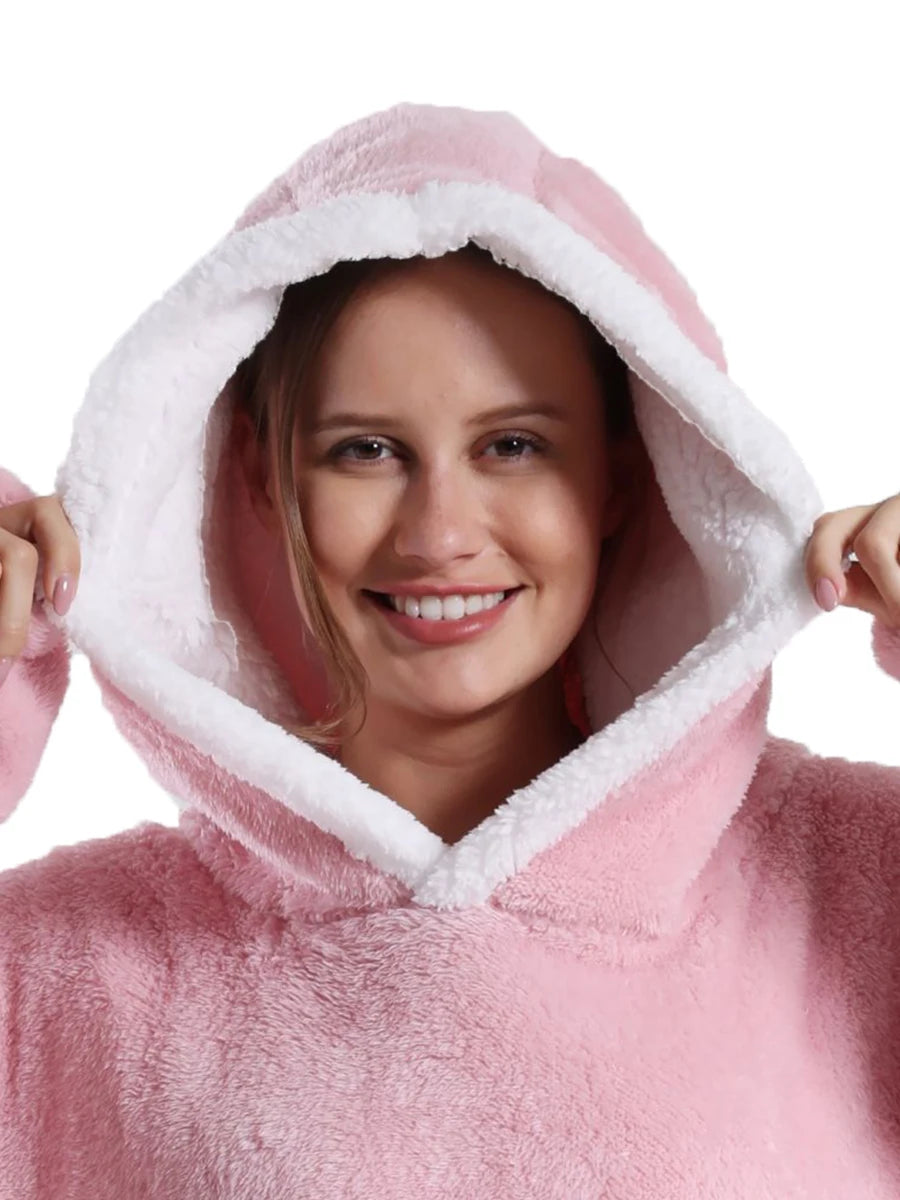 Women Plush Fleece Blanket Men Warm Thick Hoodies Adult Giant TV Blanlets with Sleeves Super Long Cold-proof Homewear Pajamas Pi-Mart