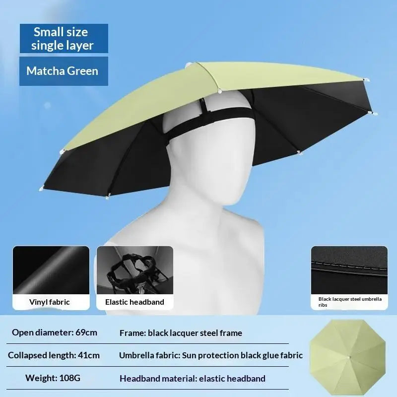 Foldable Head Umbrella Hat Windproof Fishing Head Wearing Sunshade Rain Gear Outdoor Portable Umbrella Camping Beach Head Hats Pi-Mart