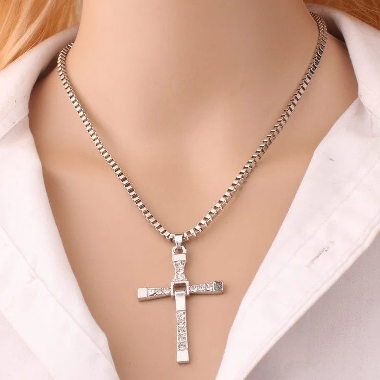 Dominic Toretto The Fast and The Furious Celebrity Vin Diesel Item Crystal Jesus Men Cross Pendant Necklace Gift Jewelry Pi-Mart
