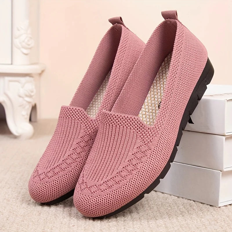 Women's Solid Color Knit Loafers Lightweight Anti Slip Flat Shoes for Casual Wear LadyShow.Store