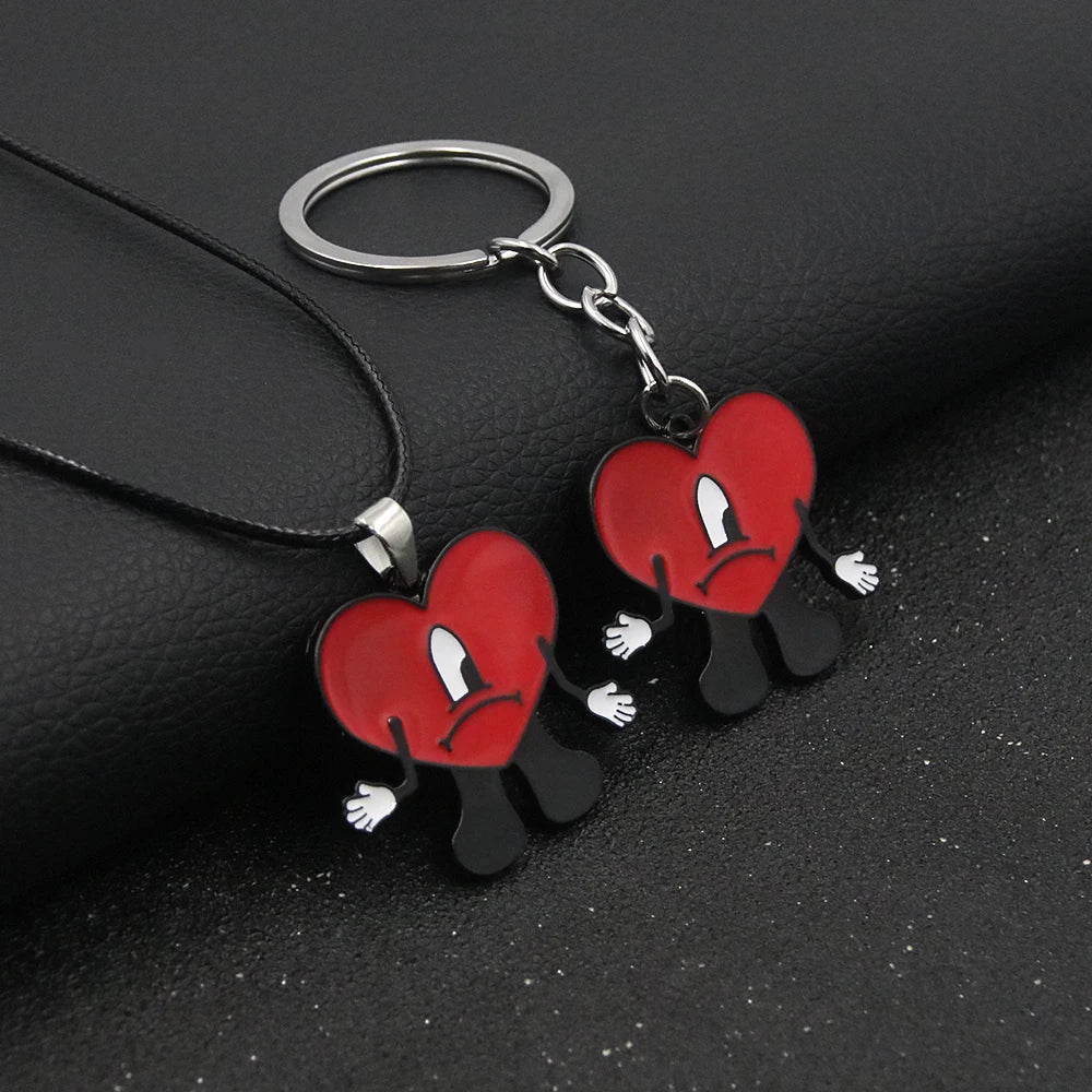 Cute Rabbit Bad Bunny Keychain Fashion Heart Pendant Keyring For Women Men Jewelry Gift Pi-Mart