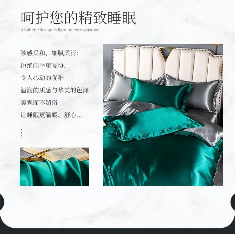 Luxury 100% Silk Bedding Set with Duvet Cover Set Double King Queen Size Bedding Cover Kit 4pcs Bed Cover Bed Linen Sets Pi-Mart