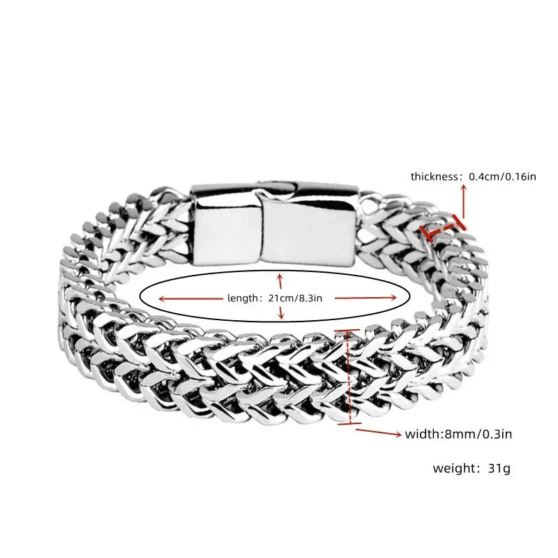 1pcs Men's Stainless Steel Braided Chain Bracelet, Punk Rock Wristband, Magnetic Clasp, Fashion Jewelry Gift for Him Pi-Mart