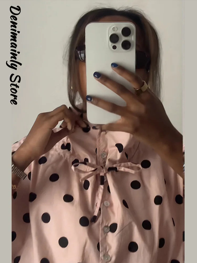 Casual Polka Dot Drawstring Jacket Women Lace Up Stand Collar Full Sleeve Single Breast Jacket 2026 Spring Lady Commute Coat New LadyShow.Store