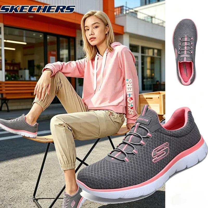 Skechers Women's Spring Shoes, Breathable Mesh Athletic Sneakers, Lightweight Running Shoes with Soft Soles 12980-GYPK Pi-Mart