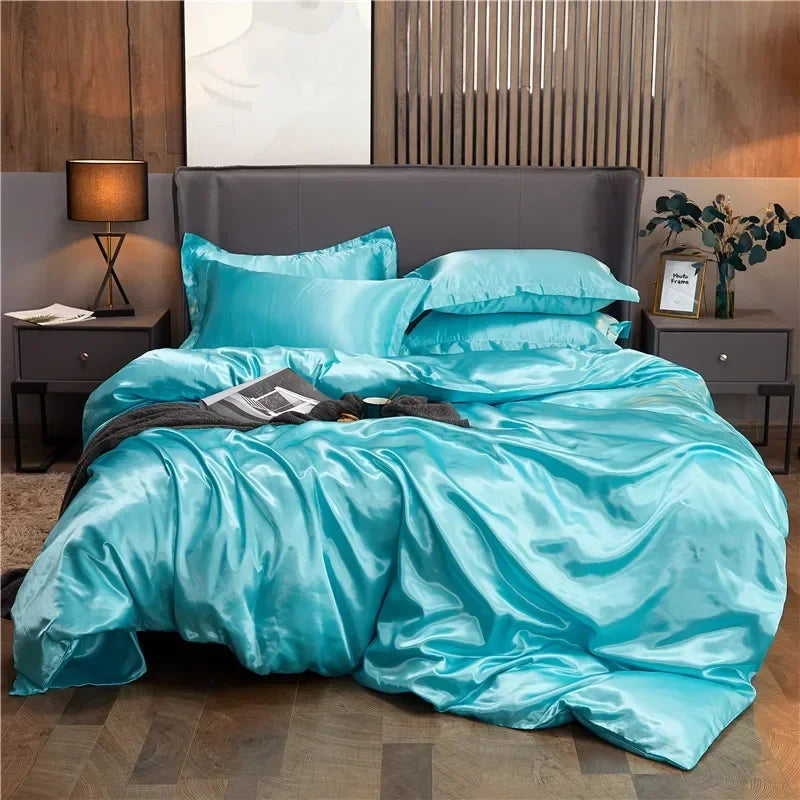 Luxury Rayon Satin Duvet Cover Queen High Quality King Size Smooth Quilt Cover Solid High End Single Double Comforter Cover Pi-Mart