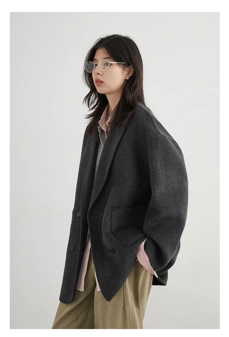 CHIC VEN New Women Woolen Coat Loose Solid Mid-length Double-sided Oversized Office Ladies Jackets Outerwear Autumn Winter 2026 Pi-Mart
