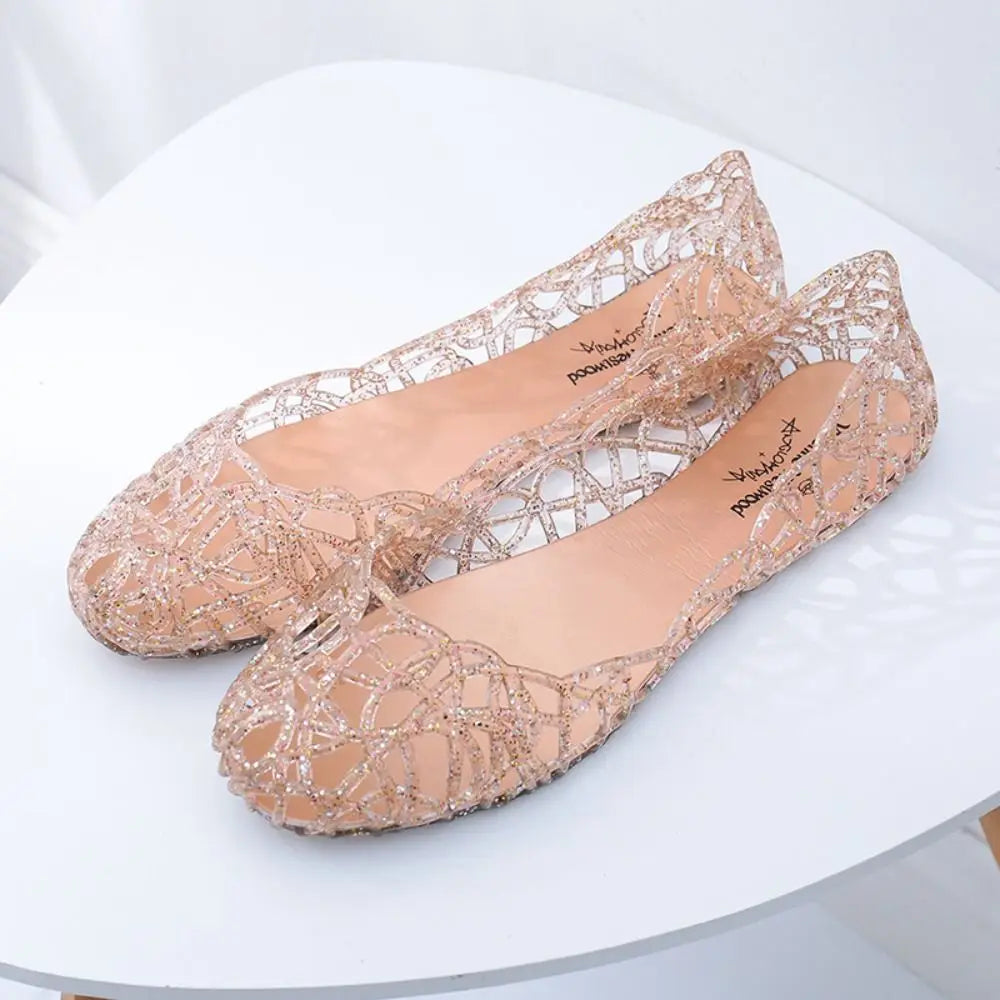 Casual Flat-soled Women Sandals Hollow Out Clear Beach Jelly Shoes Breathable Shallow Mouth Bling Sandals Ladies LadyShow.Store