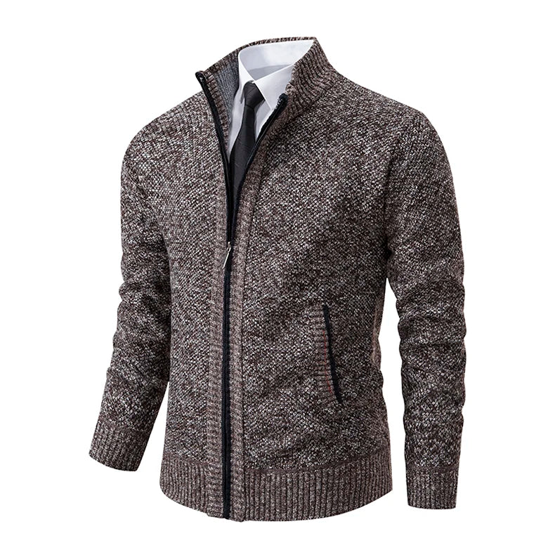 Autumn And Winter New Jersey Men's Casual Sports Coat Solid Color Stand Collar Wweater Grab Fleece Warm Zipper Cardigan Pi-Mart