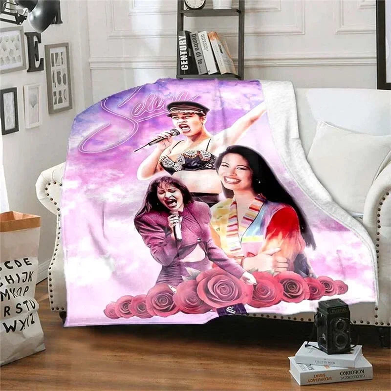 Selena Quintanilla Vintage Blanket Art Flannel Soft Warm Plush Blanket for Sofa Bed Bedroom Living Room Travel Picnic Blanket Pi-Mart