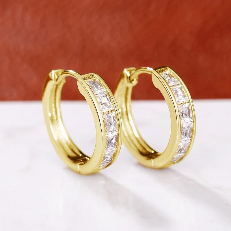 Huitan Hoop Earrings with Princess Cubic Zirconia Exquisite Ear Circle Earrings for Women Silver Color Fashion Versatile Jewelry Pi-Mart