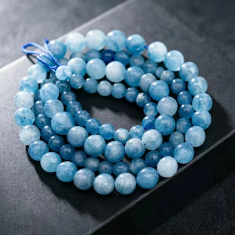 Natural Aquamarines Stone Beads Blue Round Gemstone Bead for DIY Bracelet Necklace Charms Jewelry Making Beaded Accessories Pi-Mart