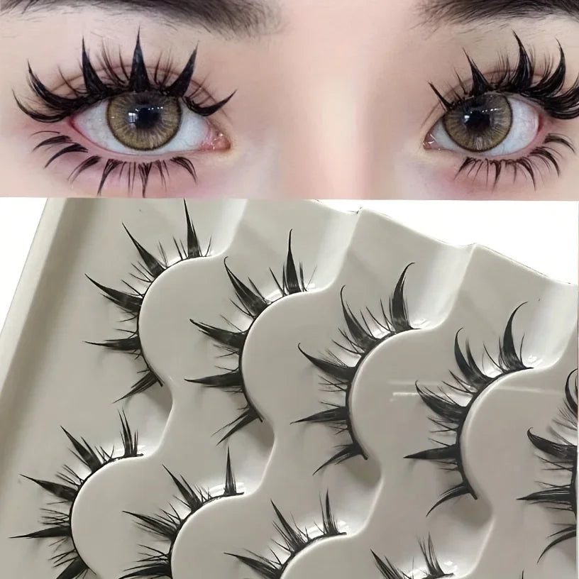 Anime-Inspired False Eyelashes, 5 Pairs Cartoon Eye Faux Lashes, Dramatic Look Demon Style, Volumizing & Lengthening LadyShow.Store
