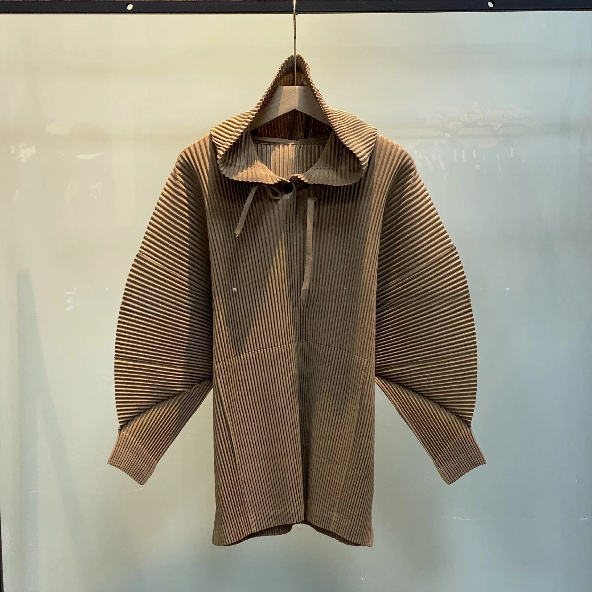 Miyake Pleated Sweatshirt Pit Stripe Zipper Standing Collar Jacket Women 2025 New Casual Pullover Hundred Pleat Skinny Tops LadyShow.Store