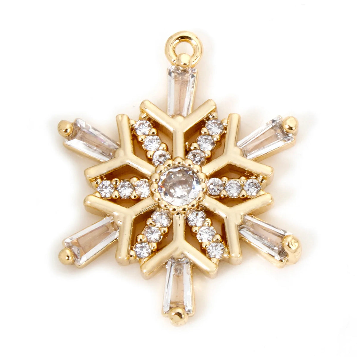 1 Piece Brass Christmas Charms 18K Gold Plated Christmas Snowflake Clear Cubic Zirconia Pendants For DIY Jewelry Making Findings Pi-Mart