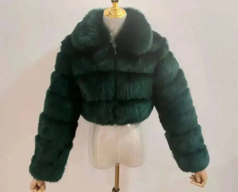 DEAT Fashion Women's Faux Fur Coat Lapel Zipper Long Sleeves Loose Thick Imitation  Fur Short Jacket Winter New 7AB6103 Pi-Mart