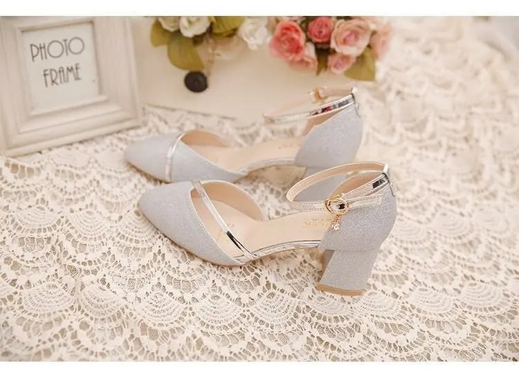 Fashion Spring and Summer Black High-heeled Shoes Women's High-quality Silver Wedding High-heeled Shoes Women's Gold Party Pump Pi-Mart