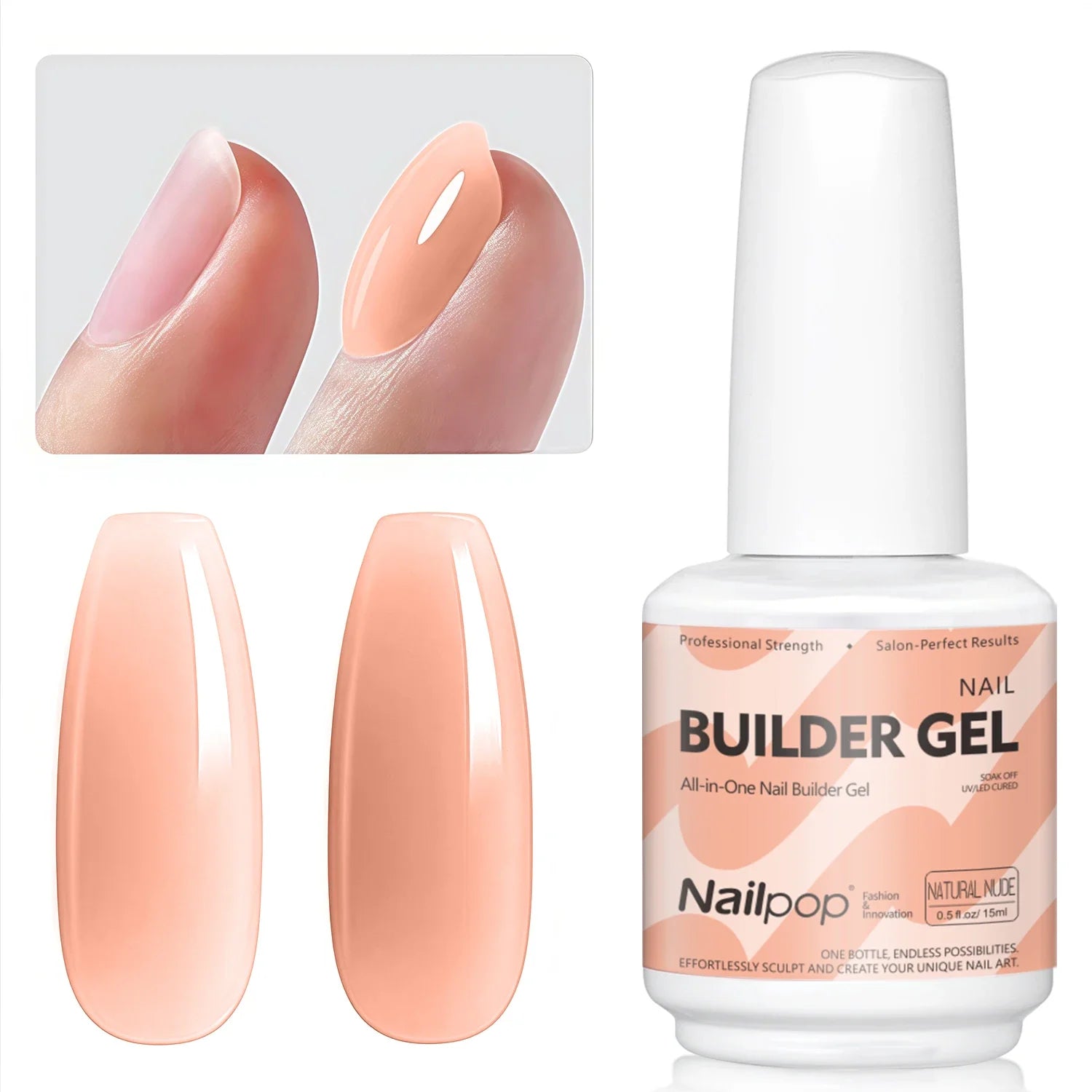 Nailpop 7-in-1 Builder Nail Gel HEMA/TPO Free Fast Building Gel Nail Polish 8 Colors Nail Tip Reinforcement and Extension 15ml Tri Light Beauty