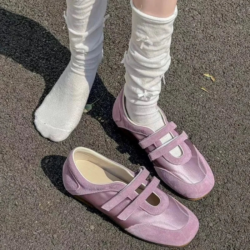 2026 Spring Autumn Women's Mary Janes | French Style Canvas Slip-on Flats | Wide Toe Box Velcro Soft Sole Casual Shoes Pi-Mart