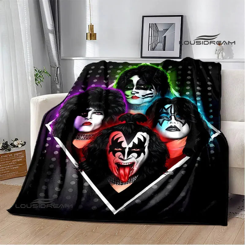 Kiss Band Printed Blanket picnic blanket Warm Blanket Flannel Home Travel Blanket throw blanket bed linings Birthday Gift Pi-Mart