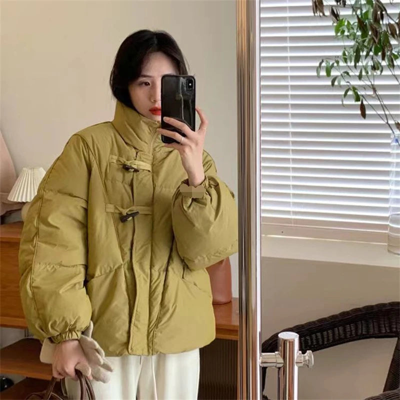 Women's Jacket New Korean Version Stand Collar Short Cotton-padded Jacket Thickening Warm Parkas Winter Vintage Coat Pi-Mart