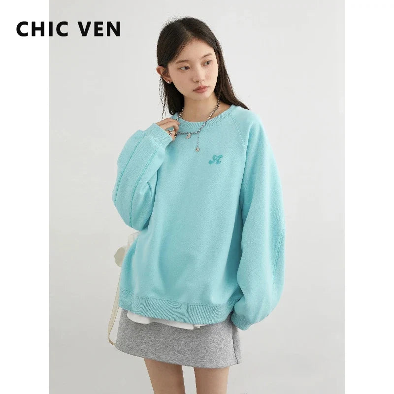 CHIC VEN Women Sweatshirts Loose Casual New O Neck Raglan Sleeves Long Sleeved Female Tops Pullover Spring Autumn 2025 LadyShow.Store