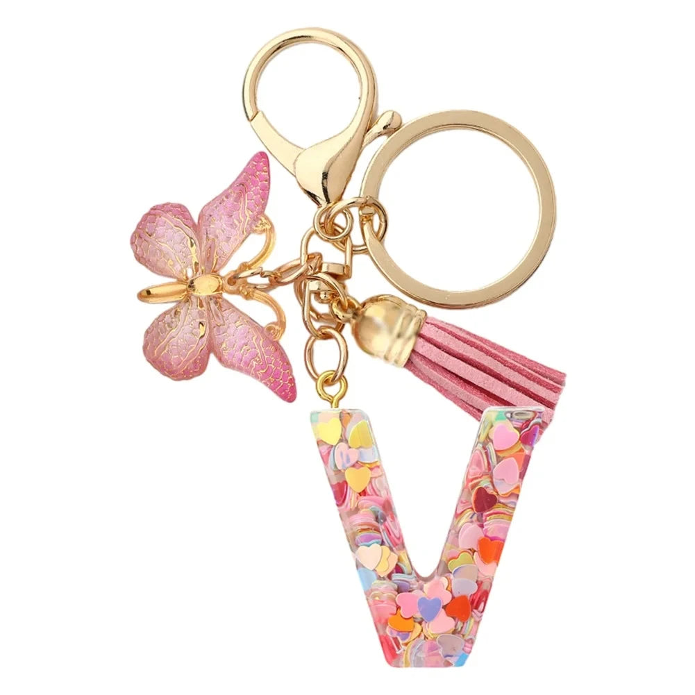 Fashion DIY A-Z Letters keychain Metal Holder Pendent Key Chain Women Car Key Ring Simple Letter Name Key Party Gift Jewelry Pi-Mart
