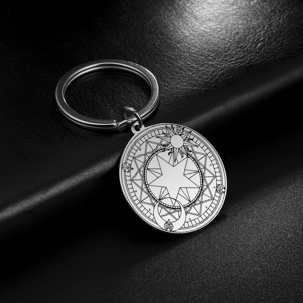 Dawapara Protection Secret Seal of Solomon Pendant Keychain Witchcraft Hexagram Wealth Fortune Amulet Stainless Steel Jewelry Pi-Mart