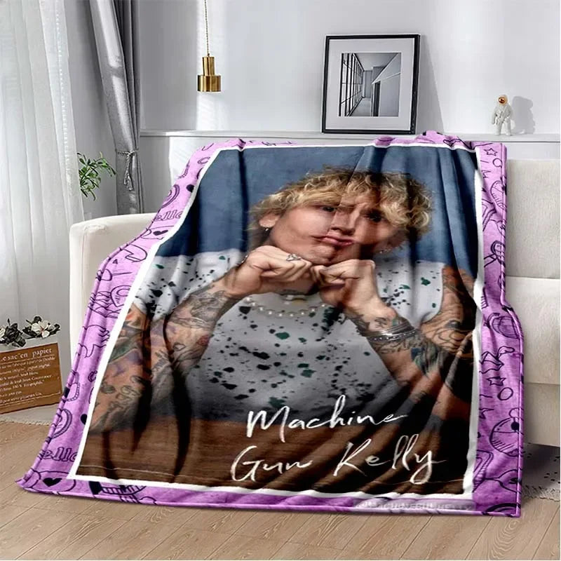 Machine Gun Kelly Poster Printed Flannel Warm Blanket Rapper Music Art Blankets Bedroom Sofa Bed Travel Picnic Blanket Fan Gift Pi-Mart