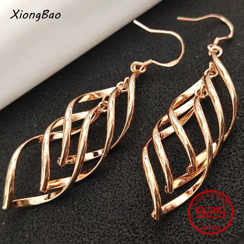 925 Sterling Silver Earrings New Women Elegant Temperament Sterling Anniversary Gift Fashion Jewelry Accessories Geometric Ears Pi-Mart