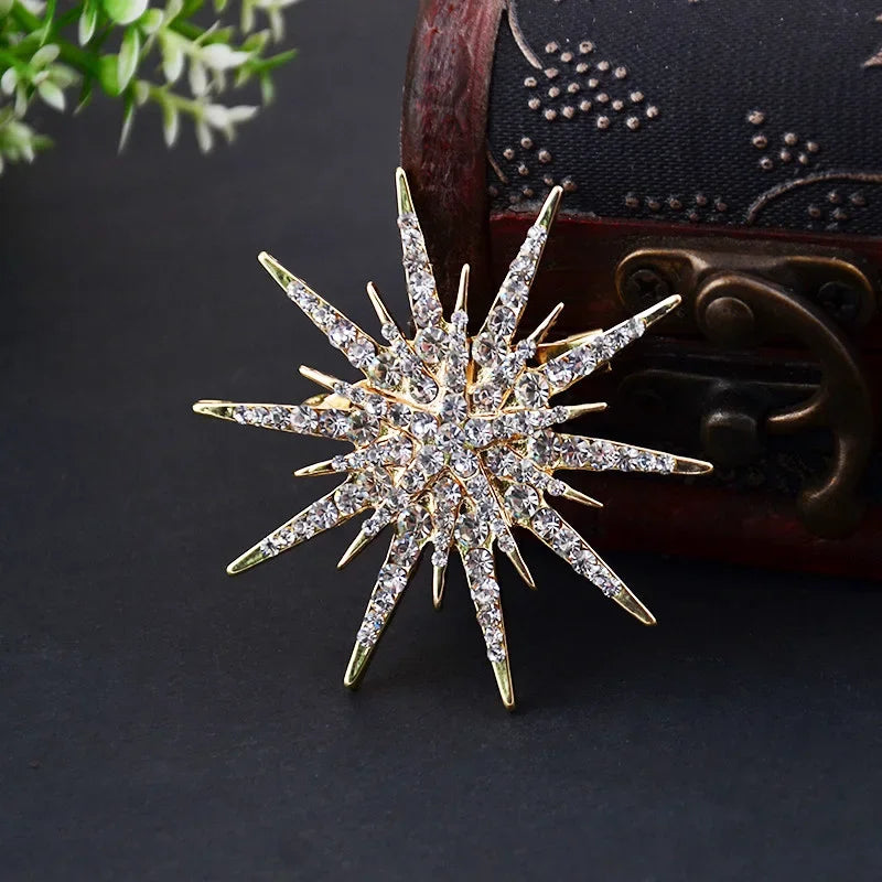 Rhinestone Hexagram Brooches for Women Men Fashion Starburst Metal Lapel Pin Clothes Accessories Office Leisure Jewelry Gift Pi-Mart