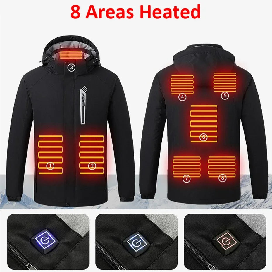 Heating Jackets Men Winter Warm Heated Windbreaker 8 Zones Electric Heated Coat Waterproof Coat Plus Size 5XL Outerwear Male Pi-Mart