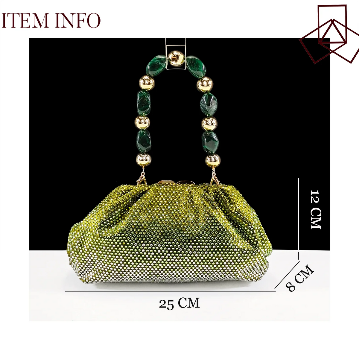 Queena Yan Newest Full of Rhinestone Design Olive Color Lady Sheos and Metal Bead-Embellished Handbag Set for Parrt Wedding Pi-Mart