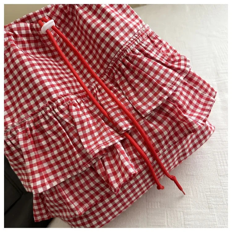 Large Capaci Cute Plaid Cotton Tote Bag  Lace Trim Women's Summer 2025 Simple Lady Handbag Soft Shoulder Bags Bolsa Feminina Pi-Mart