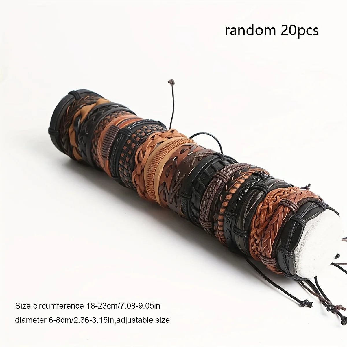 20Pcs Braided Leather Bracelets for Men Women Wrap Wood Beads Cuff Bracelet Hemp Cords Ethnic Tribal Handmade Wrap Wristband Bra Pi-Mart