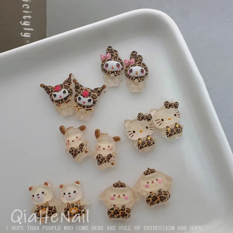 50Pcs Leopard Sanrio 3D Resin Nail Charms Mixed Kuromi My Melody Kitty Nail Parts DIY Manicure Decor Accessories Pi-Mart