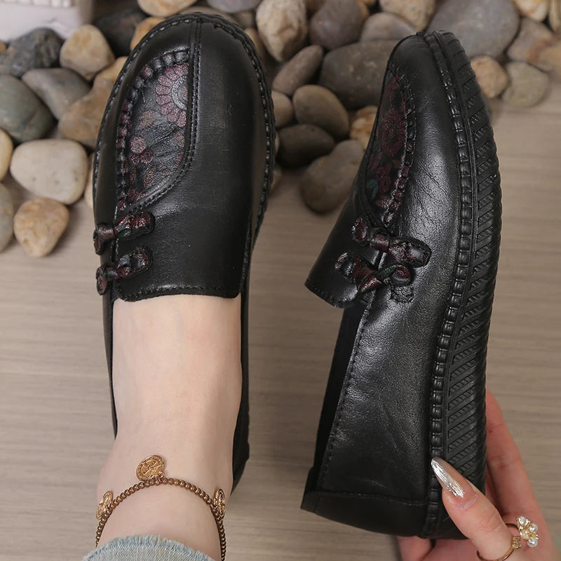 Women's Leather Flat Shoes, Spring and Autumn Women's Loafers, Single Classic Mom Shoes, Anti-Slip Comfortable and Free Shipping Pi-Mart