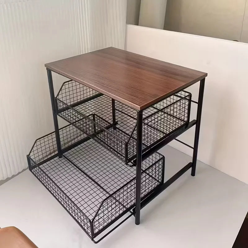 1 space saving kitchen countertop storage rack with drawers and metal baskets - sturdy multi-layer storage rack Pi-Mart
