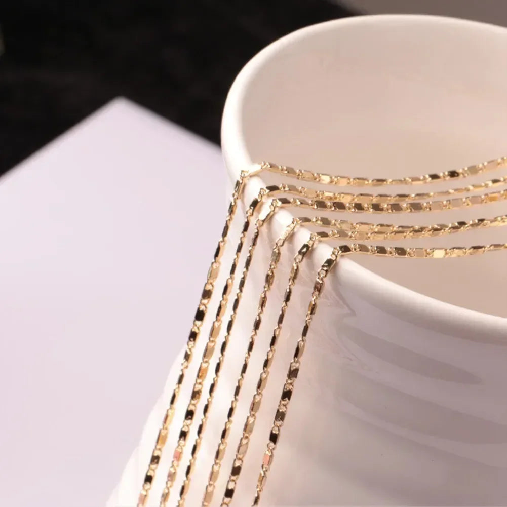 40-75cm 18k Gold Color Charm 2mm Flat Chain Necklaces For Women Men Luxury Fashion Party Wedding Jewelry Pi-Mart