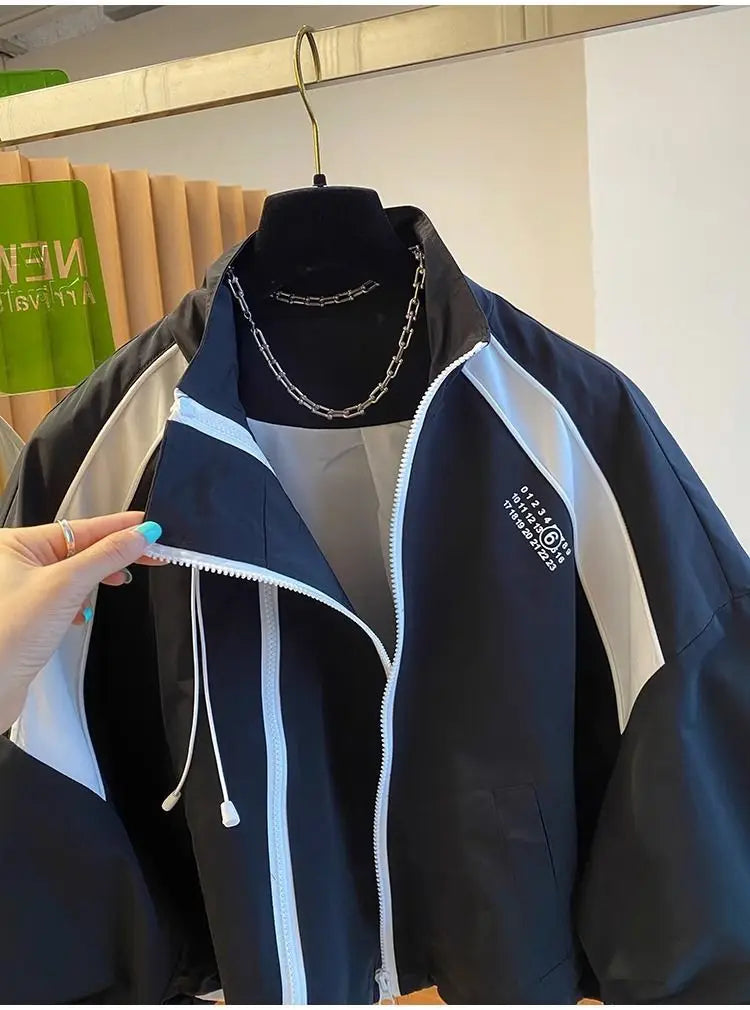 Zipper Design Niche Loose Casual Stand Collar Windbreaker Jacket Spring and Autumn Short Jacket Jacket Top Pi-Mart