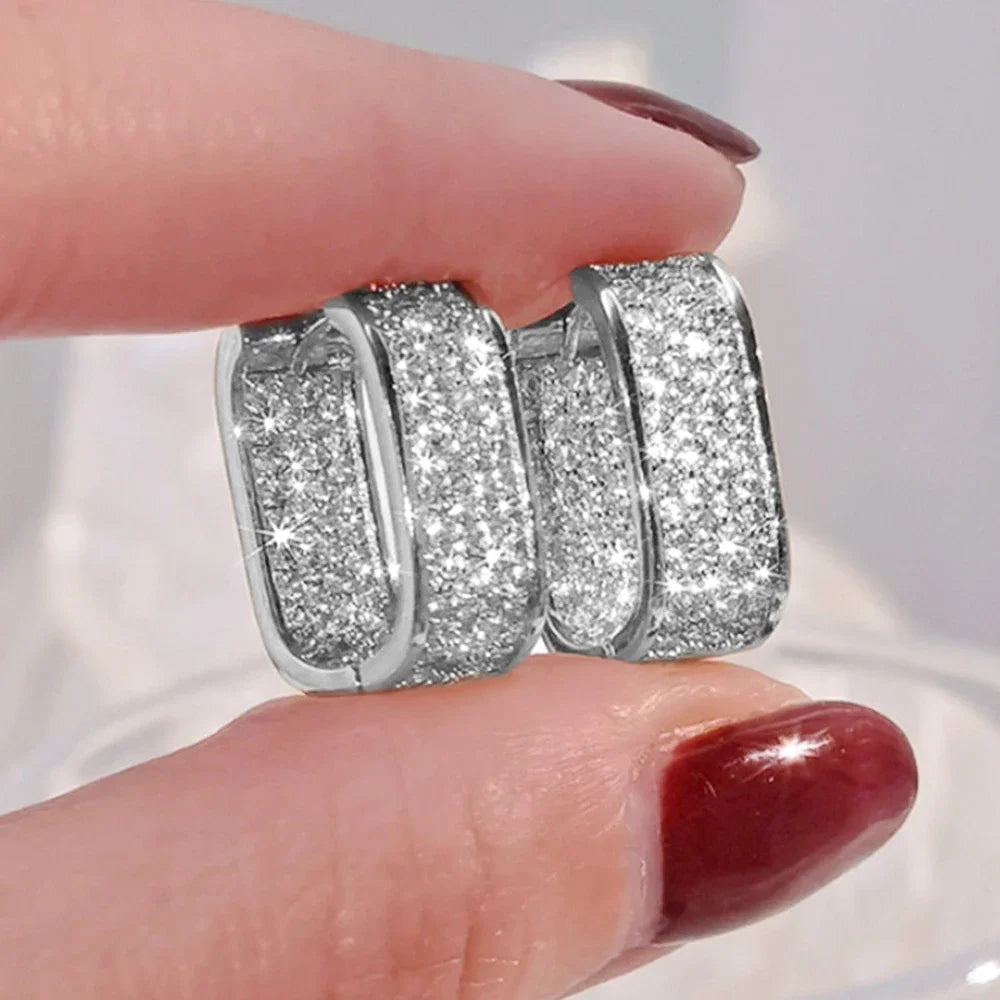 Classic Luxury CZ Korean Fashion Women's Earrings Metal Silver Gold Simple Exquisite Girls Popular Jewelry Accessories Selection Pi-Mart