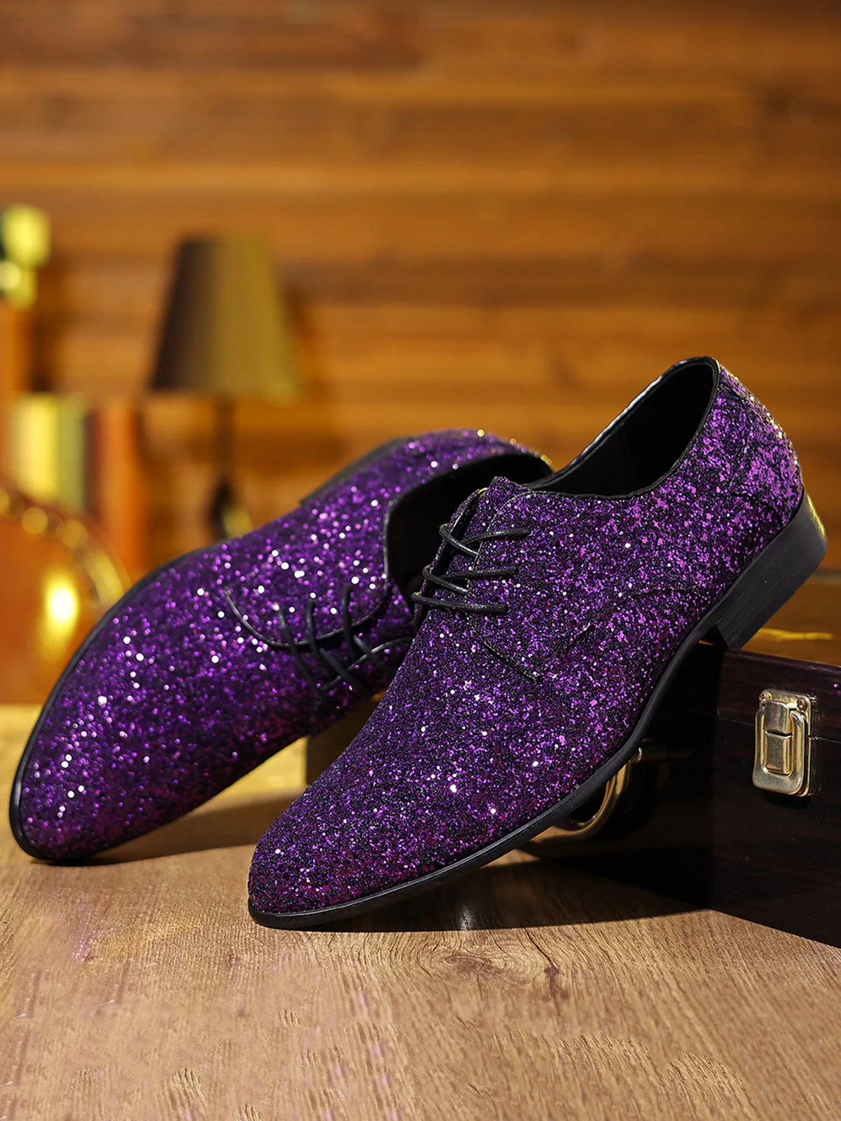 Luxury Men Dress Shoes Gold Silver Sequin Wedding Shoes High Quality Lace-Up  Oxford Shoes Fashion Designer Men Flats Large Size Pi-Mart