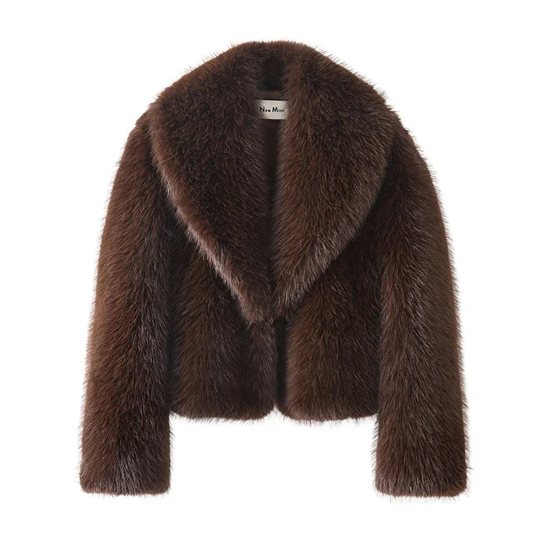Neo Mint Street Fashion Shawl Collar Faux Fox Fur Coat Women 2024 Winter Cool Girls Black Short Fur Jacket Vintage Chic Overcoat LadyShow.Store