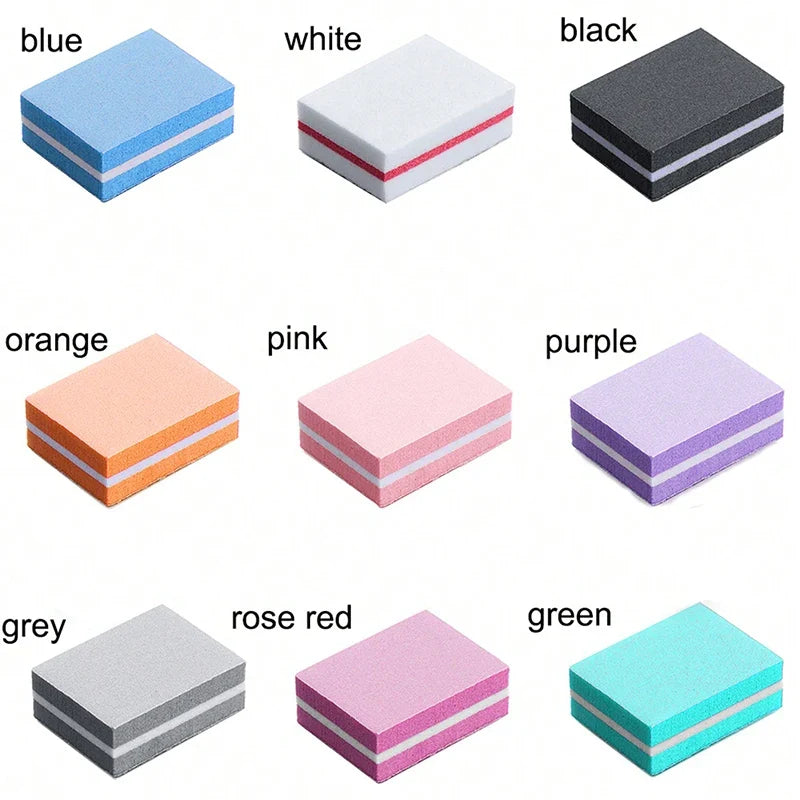 50Pcs Professional Mini Nails Art buffer File 100/180 Sandpaper Manicure Tips Care File Sanding Polishing Accessories Tools Tri Light Beauty