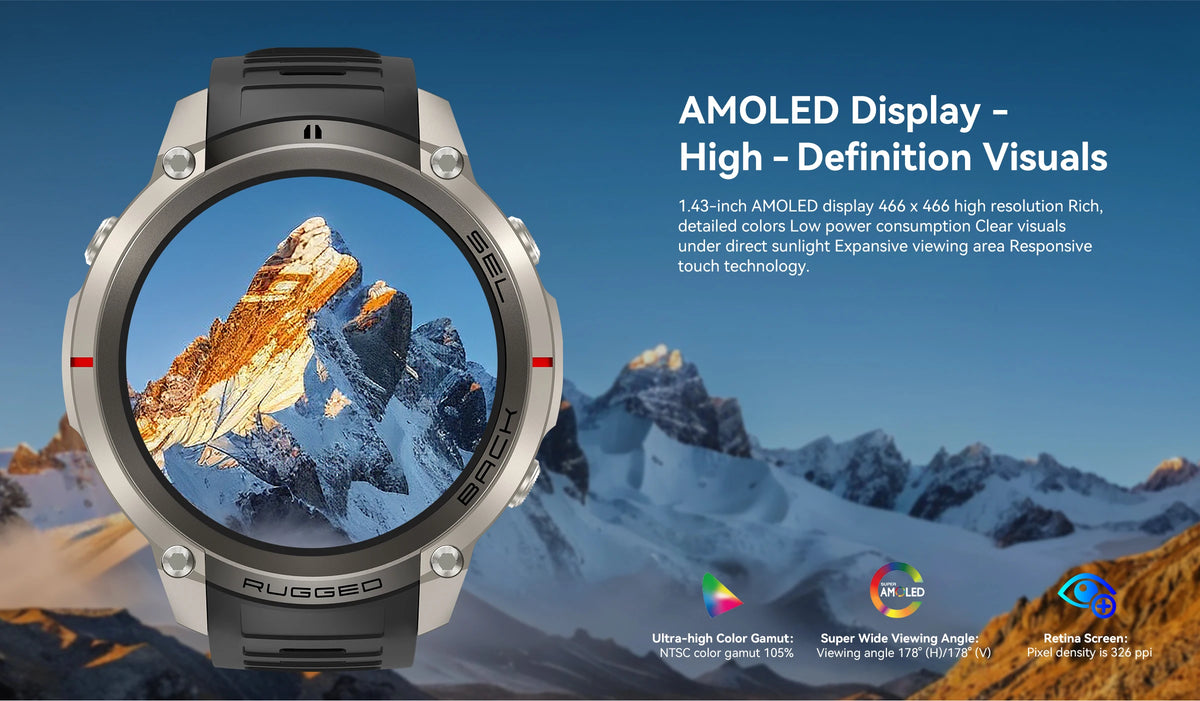 2026 Military Satellite Offline Map GPS Smart Watch Men 1.43''AMOLED Bluetooth Call Compass 5ATM Waterproof 170+Sport Smartwatch Pi-Mart