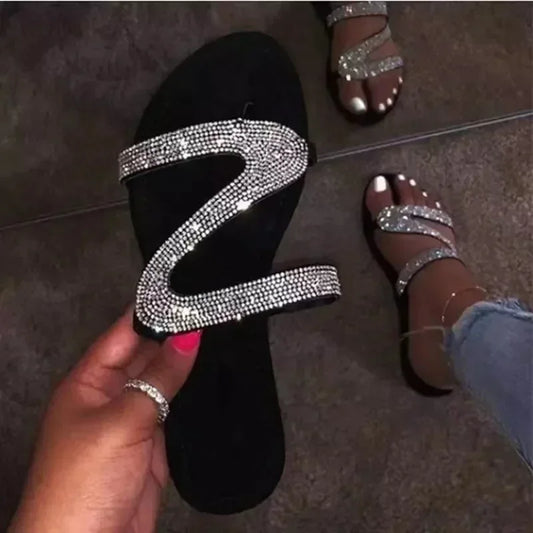 Sexy Women Sandals Summer Beach Shallow Mouth Rhinestones Ladies Fashion Show Comfortable Light Shoes Sandalias Femininas LadyShow.Store