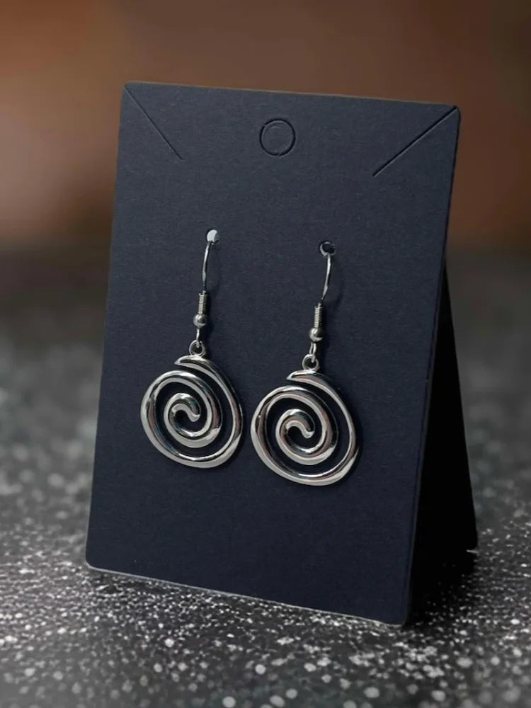 Stainless Steel Spiral Earrings Hypoallergenic Non Tarnish Silvery Swirl Vortex Charm Jewelry Gifts For Her ~ Fun Fashion Pi-Mart
